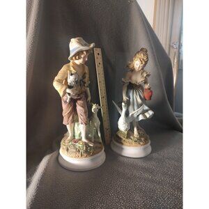 Vintage Andrea By Sadek Boy W/ Goat & Girl W/Goose Pair Figurines